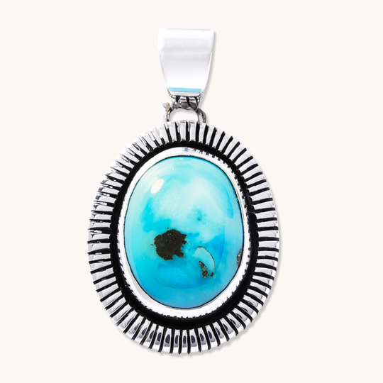Turquoise Pendants with Saw-Work Border