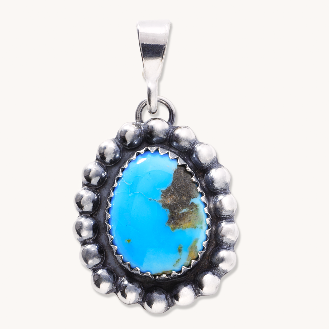 Turquoise Pendant with Bead-Wie Border