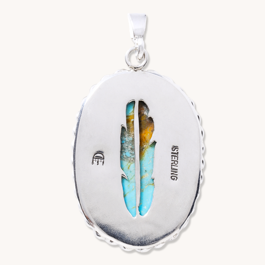 Turquoise Pendant with Twist Wire Border and Feather Cutout