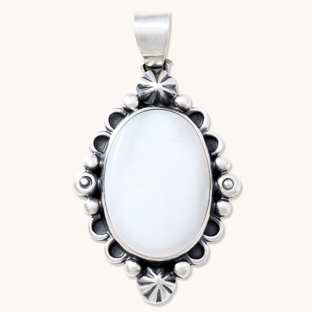 Mother of Pearl Pendant with Silver Button Accents