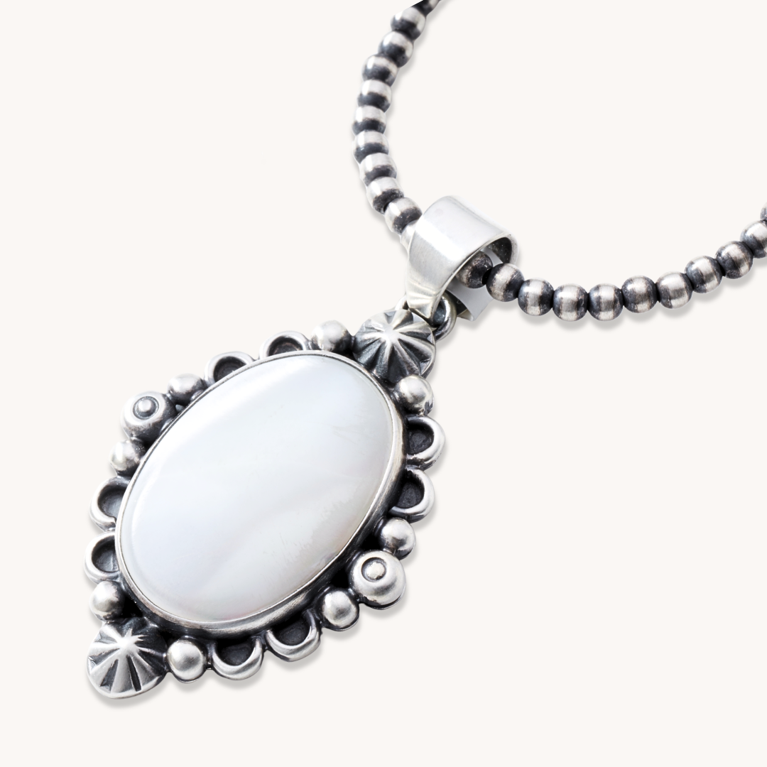 Mother of Pearl Pendant with Silver Button Accents
