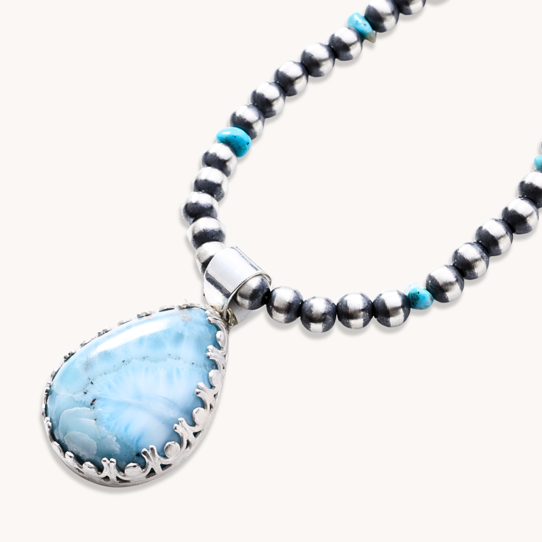 Larimar Pendant with Fancy Bezel