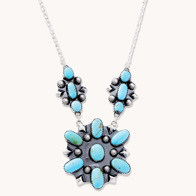 Turquoise Cluster Pendant Necklace — hand-stamped sterling silver