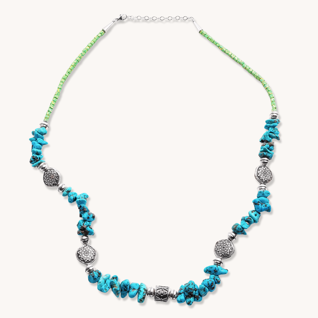 Turquoise Beads Necklace with Silver Accents