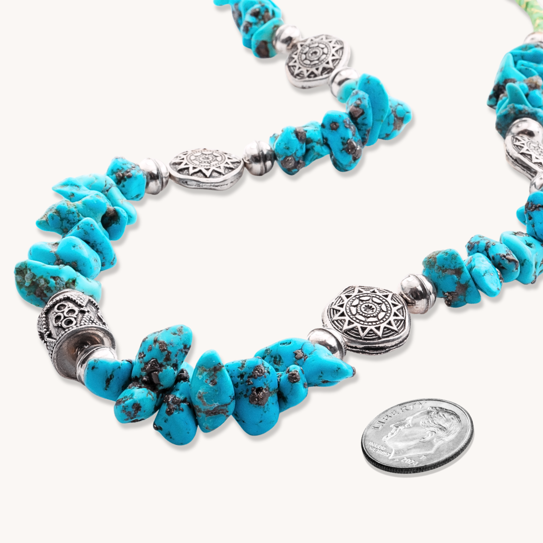 Turquoise Beads Necklace with Silver Accents