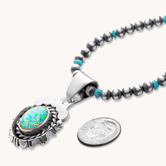 White Opal Pendant with File-Work Border