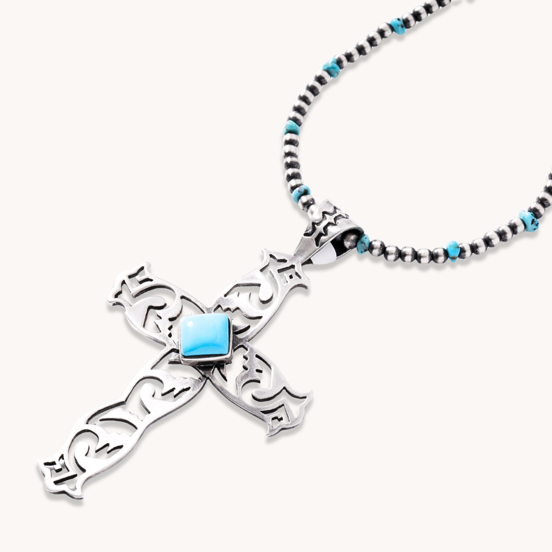Cross Pendant with Turquoise Centerpiece