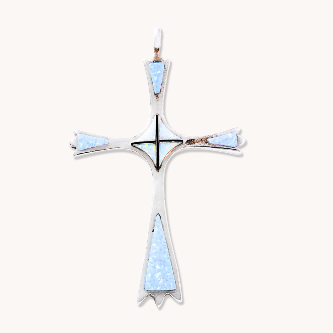 Opal Inlay Cross Pendant