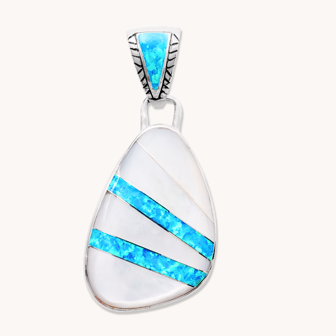 Blue Opal & Mother of Pearl Channel Inlay Pendant
