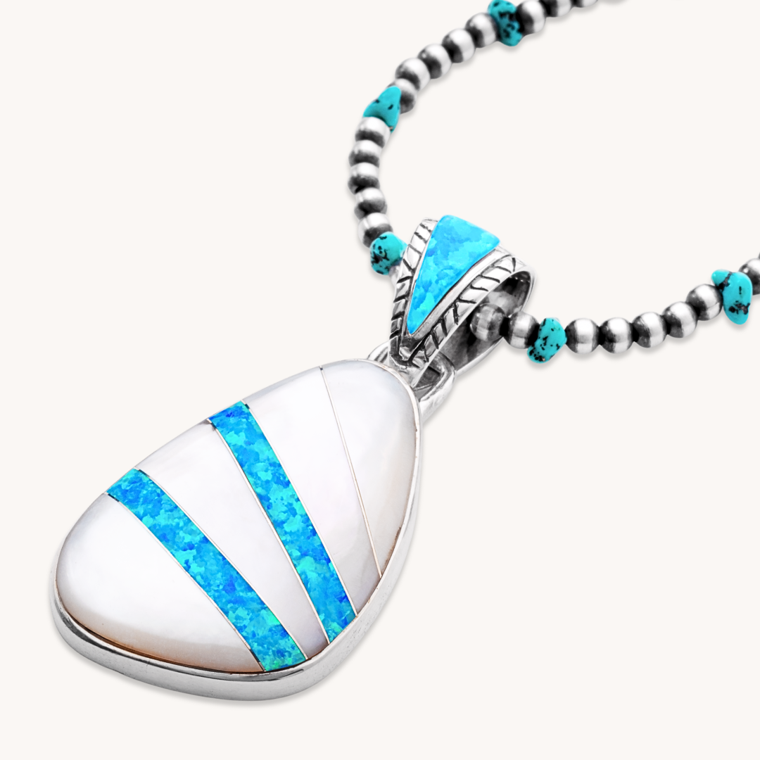 Blue Opal & Mother of Pearl Channel Inlay Pendant