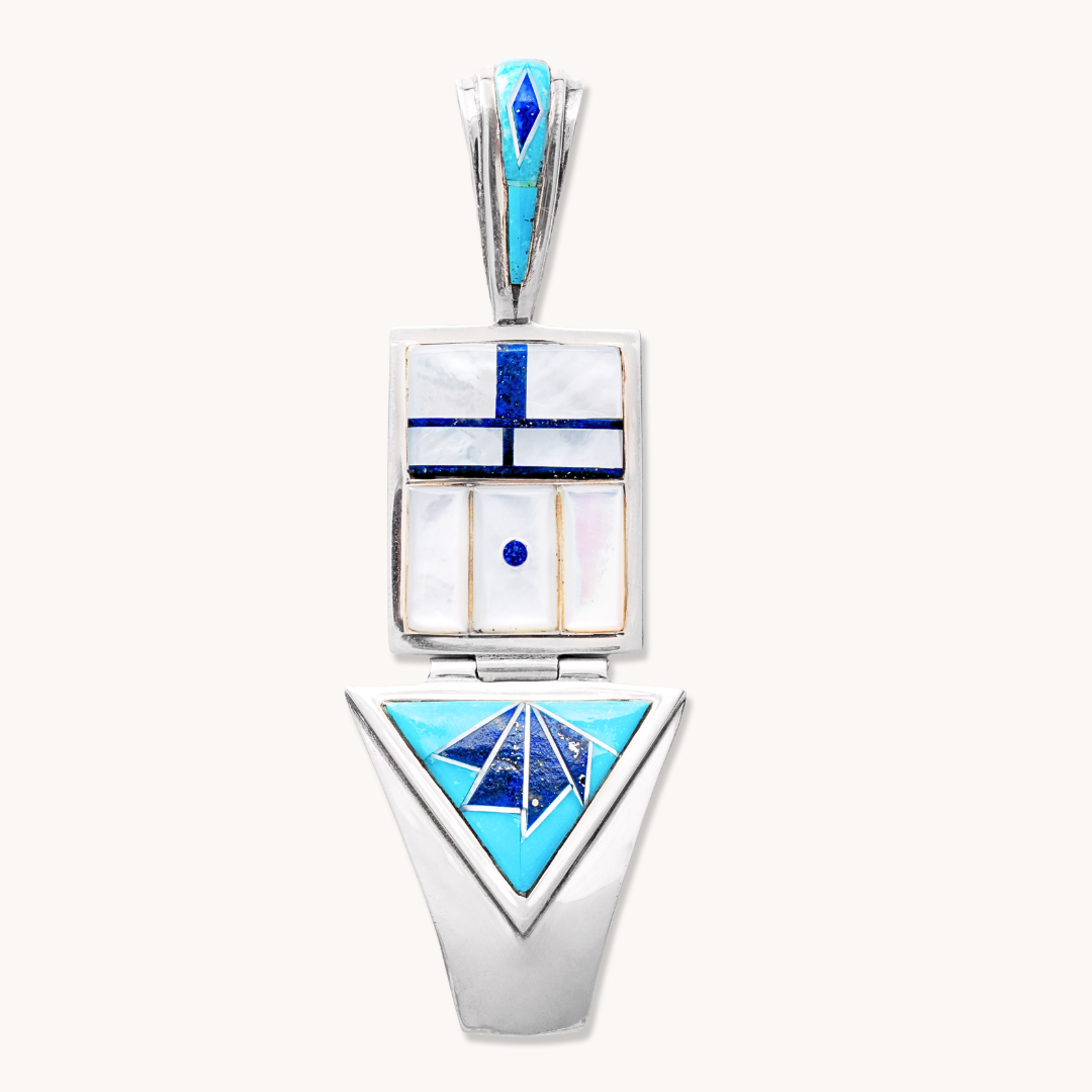 Zuni-Style Mother of Pearl, Turquoise, and Lapis Pendant