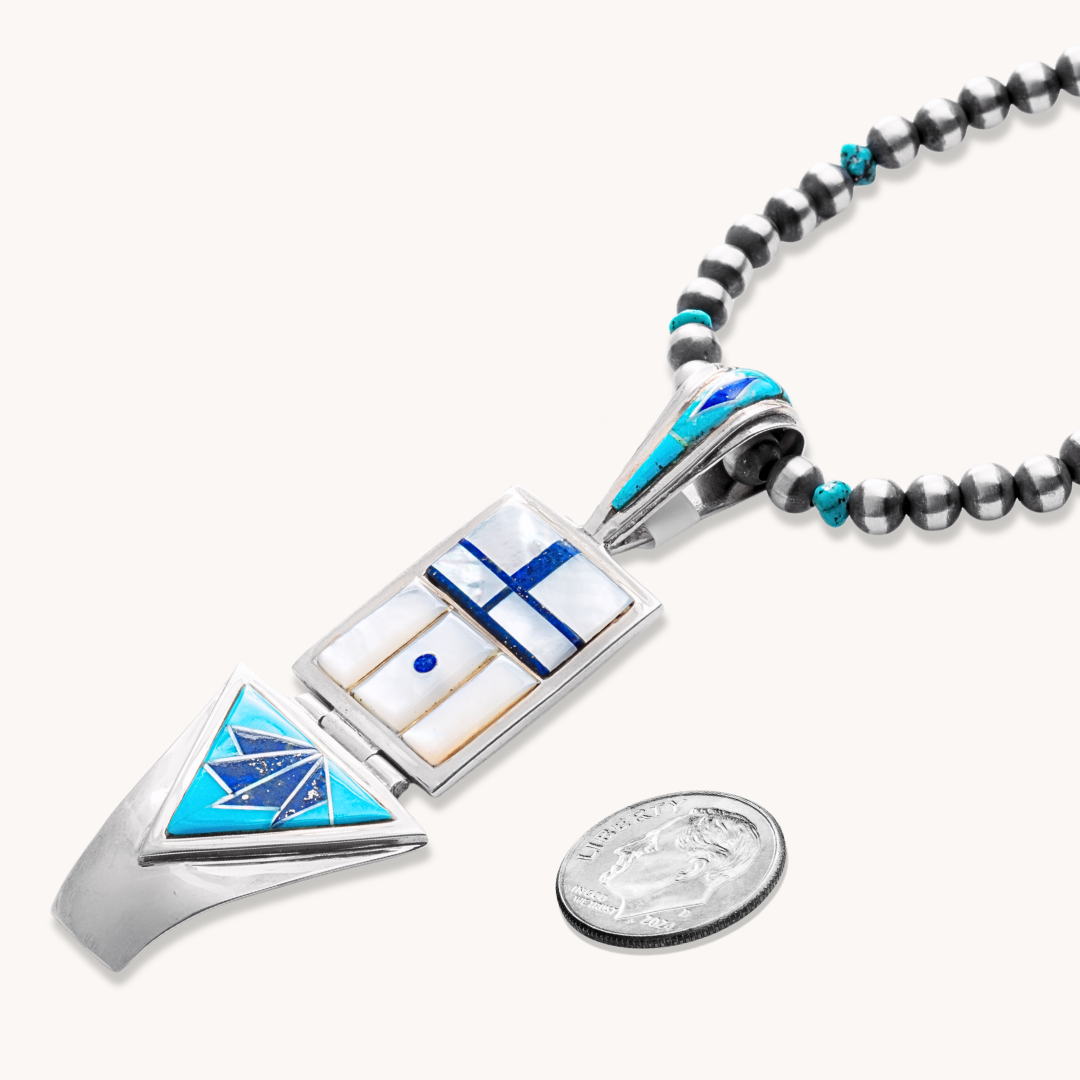 Zuni-Style Mother of Pearl, Turquoise, and Lapis Pendant