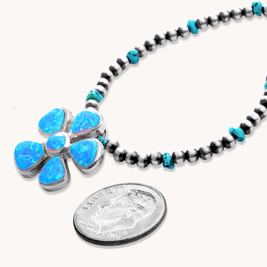 Blue Opal Flower Pendant