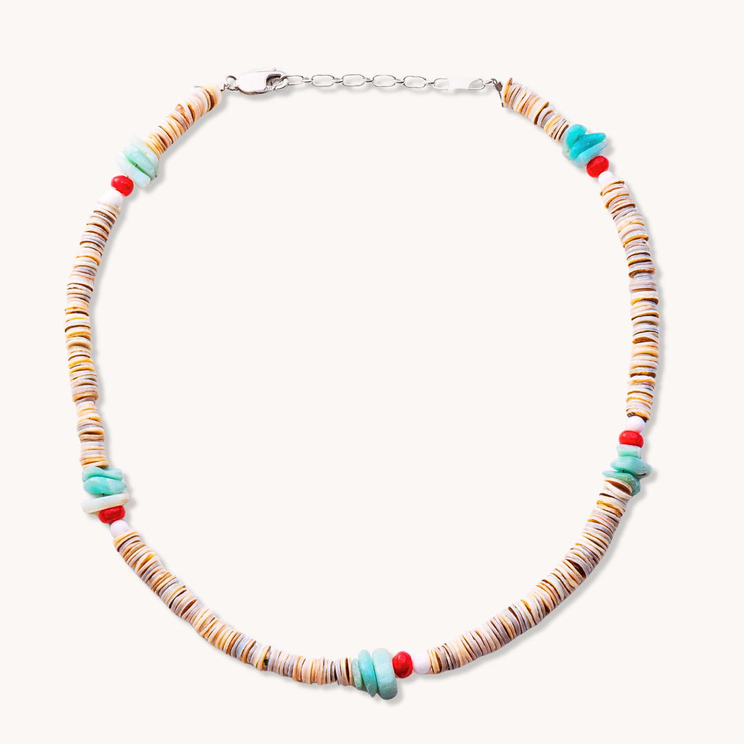 Heishe, Coral, and Amazonite Beads Necklace