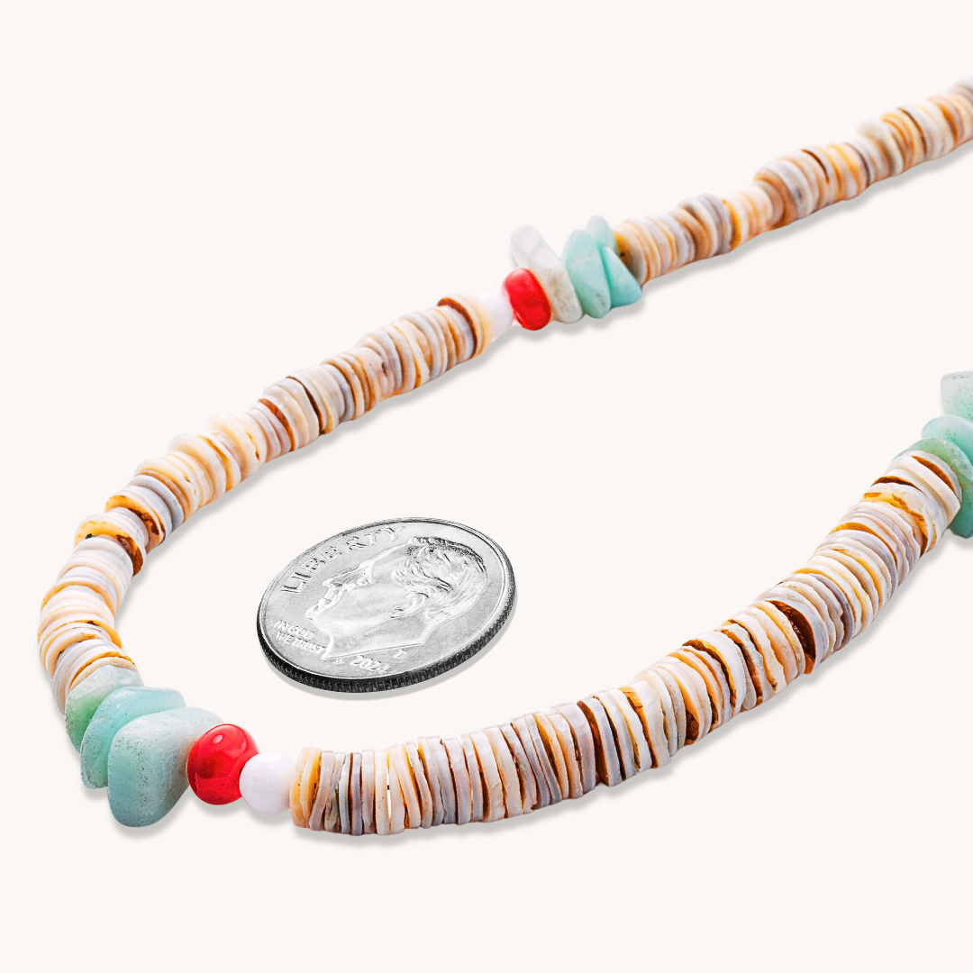 Heishe, Coral, and Amazonite Beads Necklace