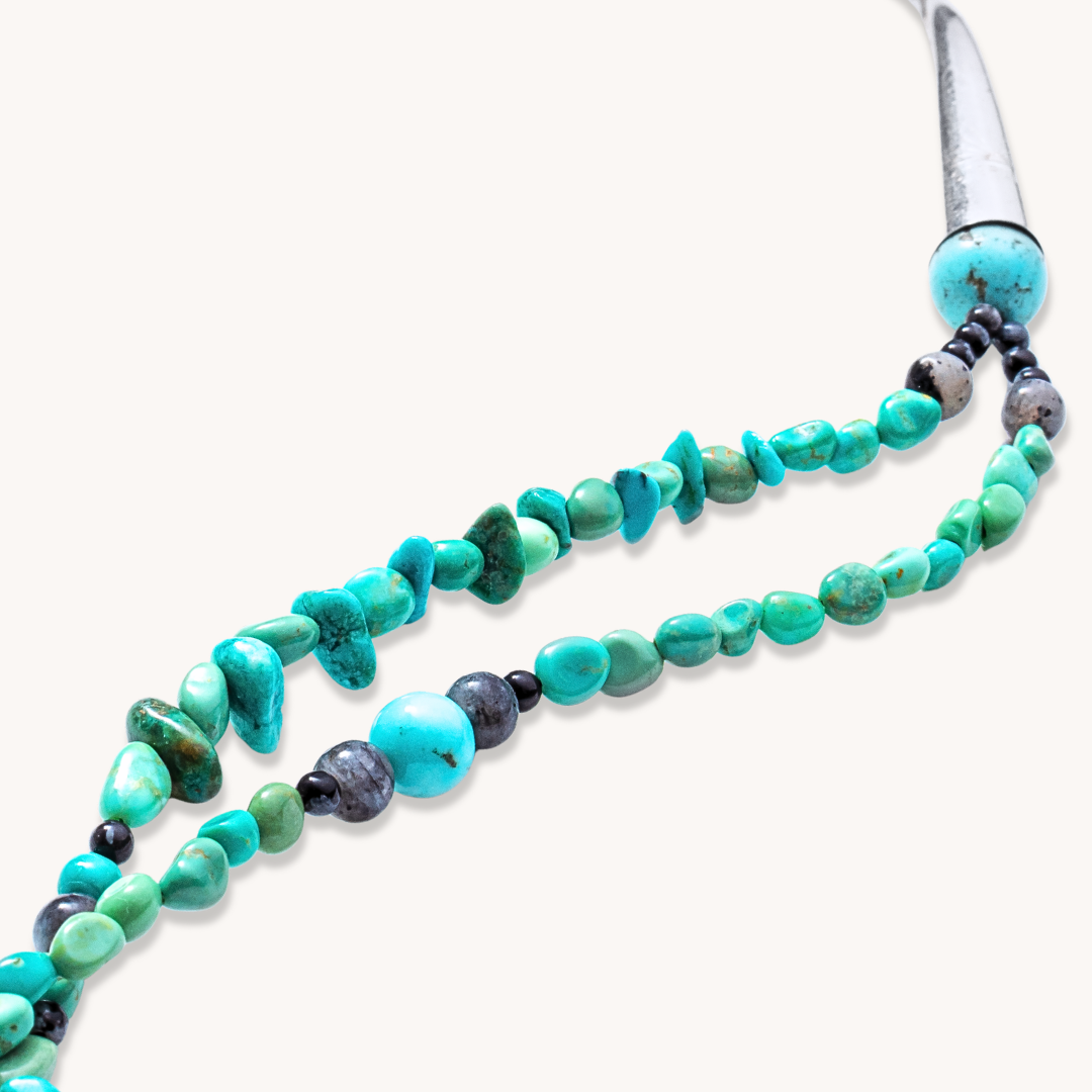 2-Strand Turquoise Beads Necklace with Obsidian Accents