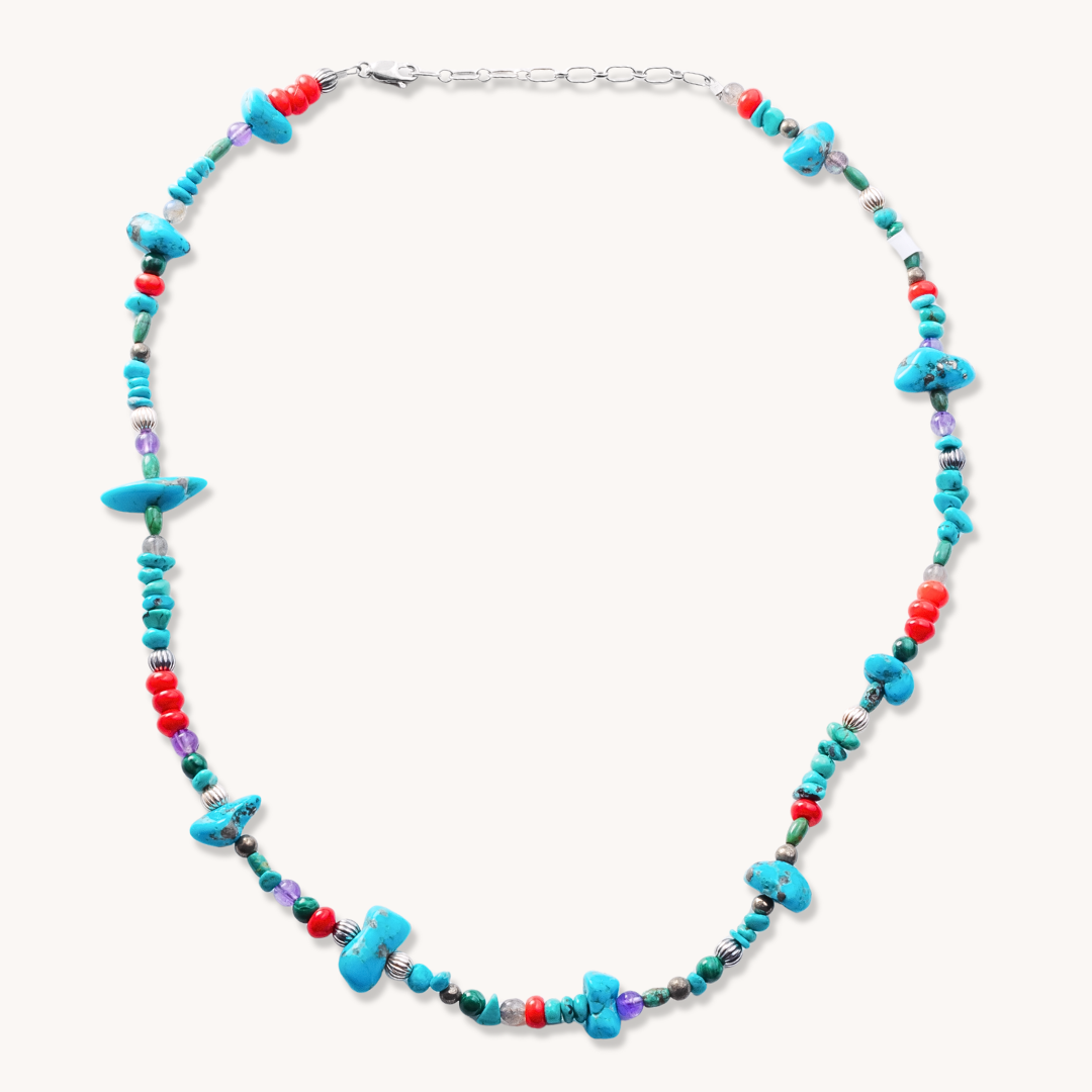 Turquoise, Coral, & Amethyst Beads Necklace