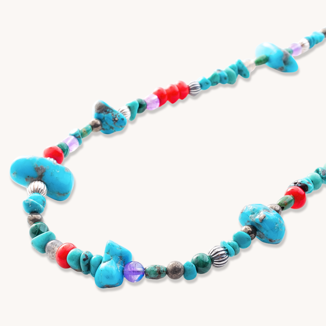 Turquoise, Coral, & Amethyst Beads Necklace