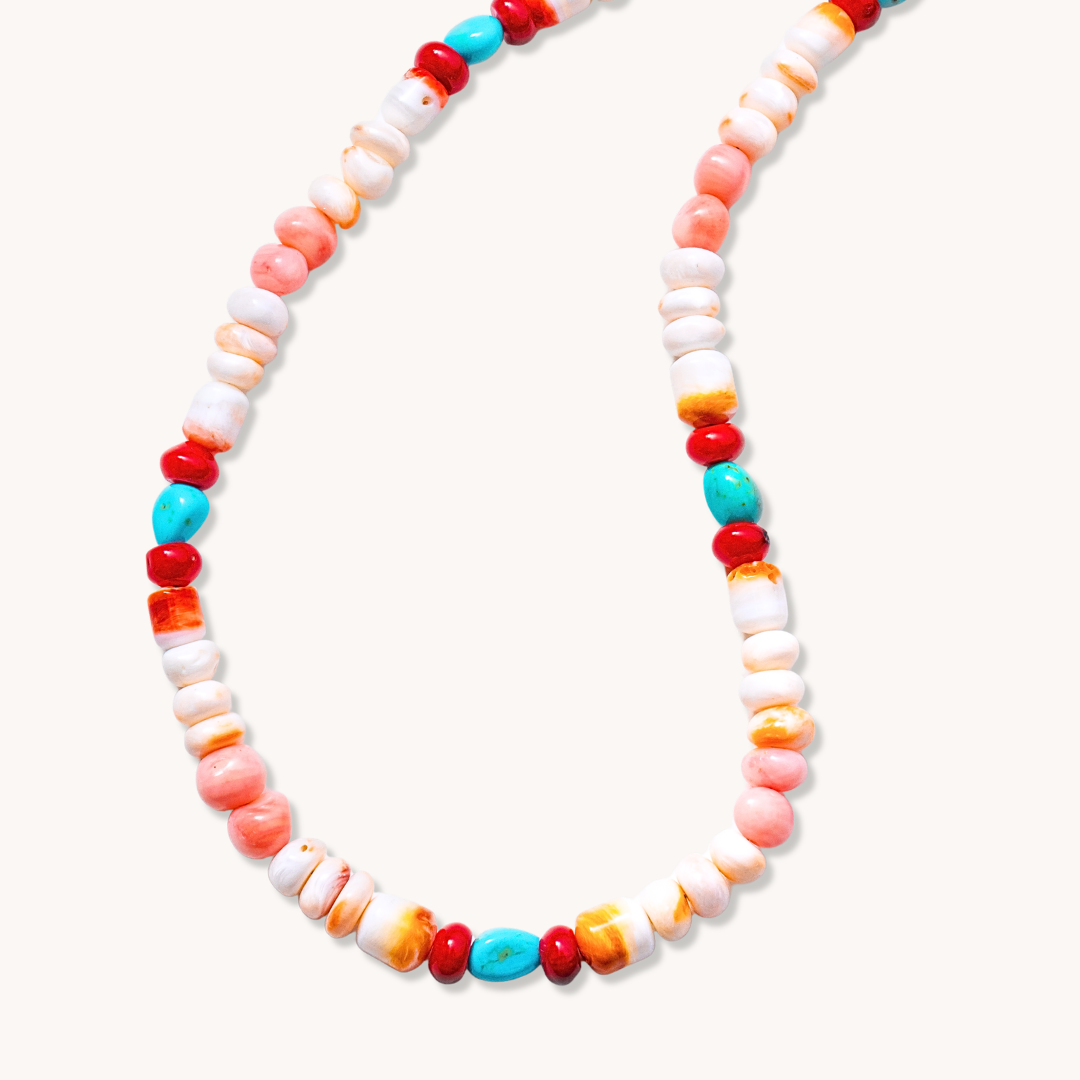 Turquoise, Coral, and Spiny Oyster Beads Necklace