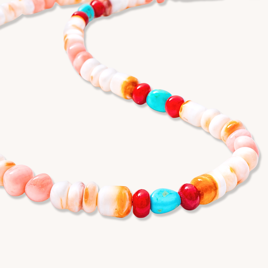 Turquoise, Coral, and Spiny Oyster Beads Necklace