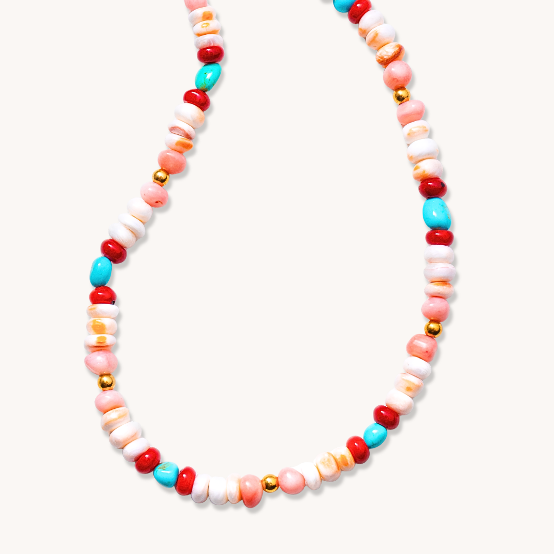 Turquoise, Coral, and Spiny Oyster Beads Necklace