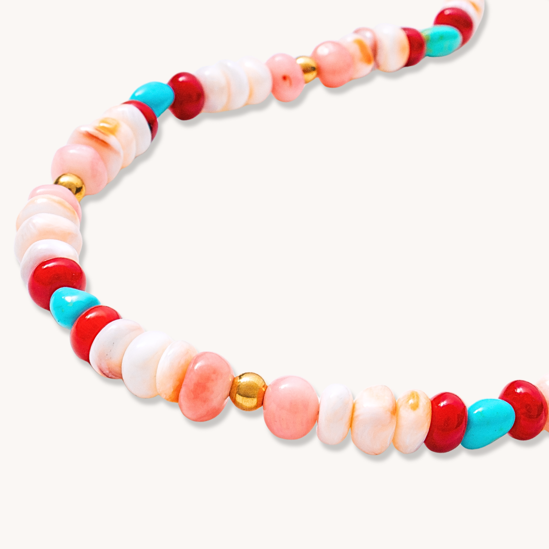 Turquoise, Coral, and Spiny Oyster Beads Necklace
