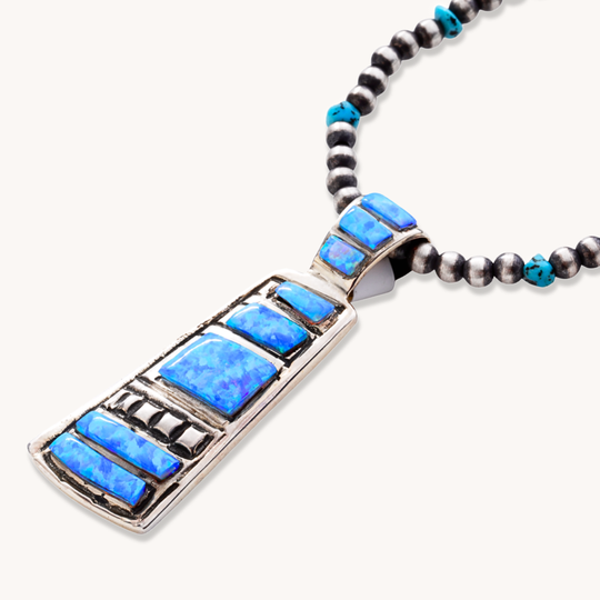 Cast Pendant with Blue Opal Inlay