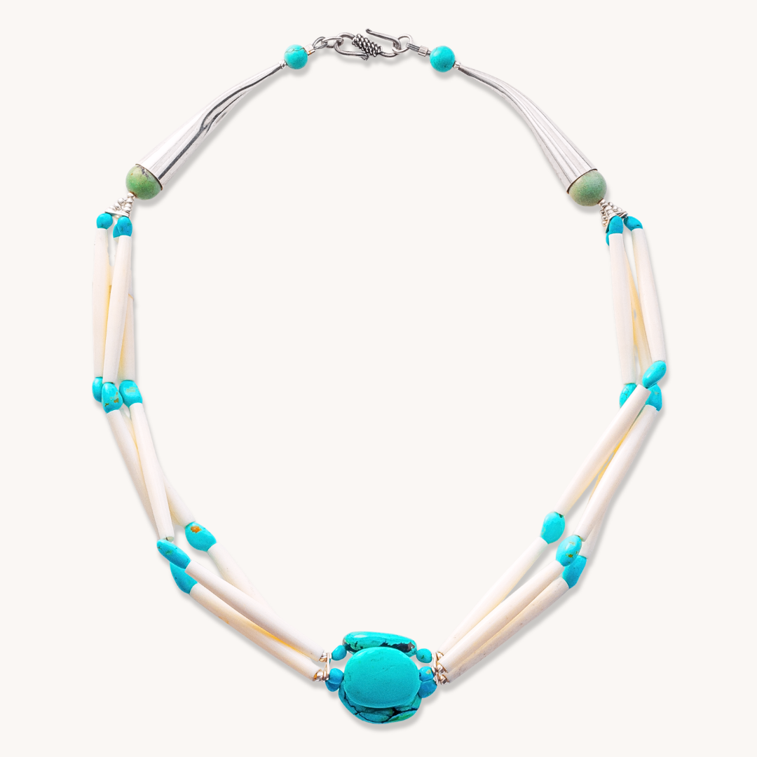 3=Strand Turquoise & Bone Beads Necklace