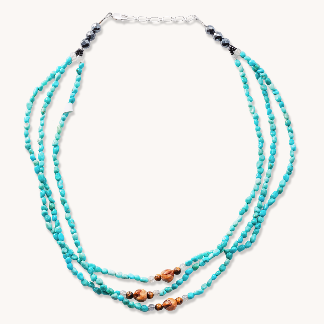 3-Strand Petite Turquoise & Ghost Beads Necklace