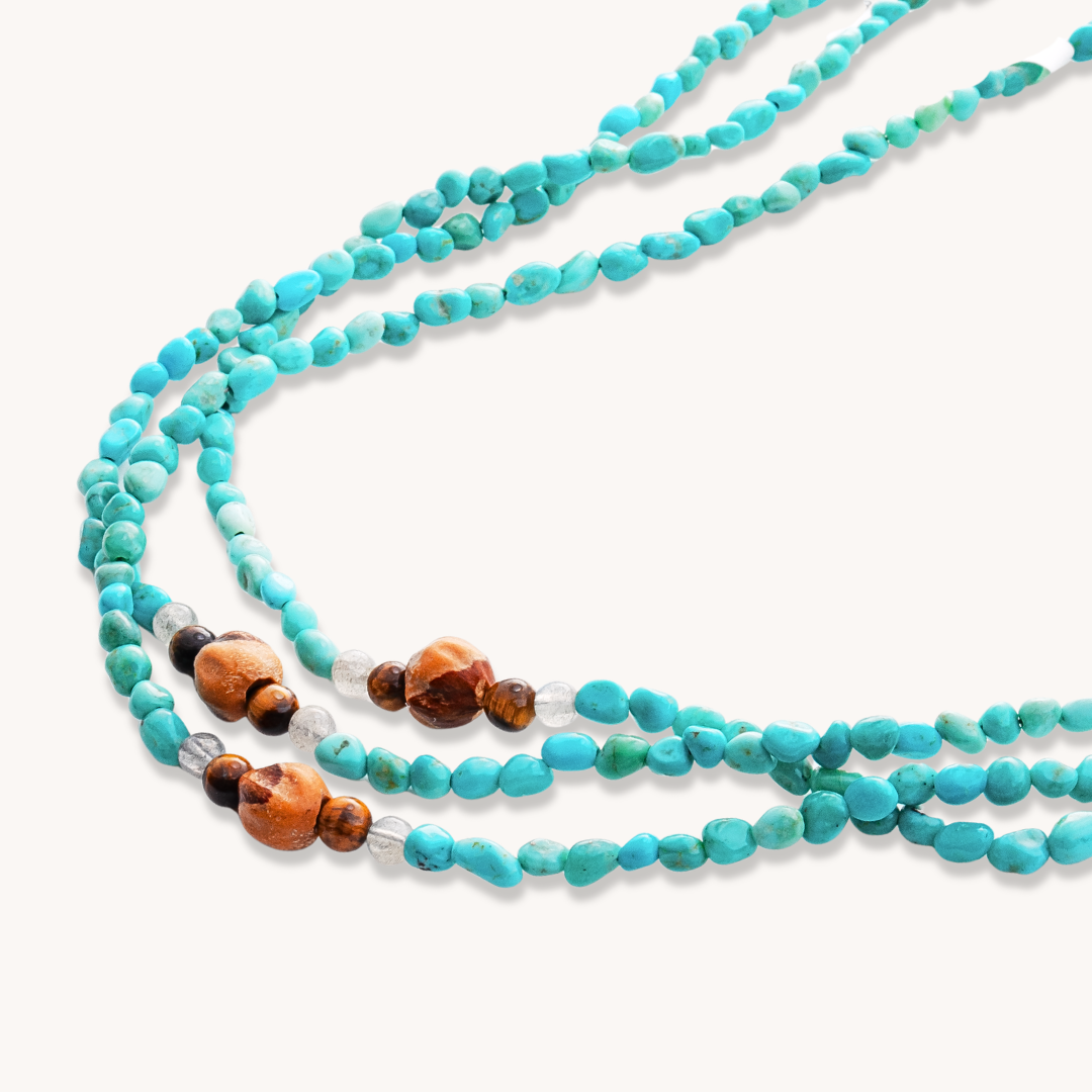 3-Strand Petite Turquoise & Ghost Beads Necklace