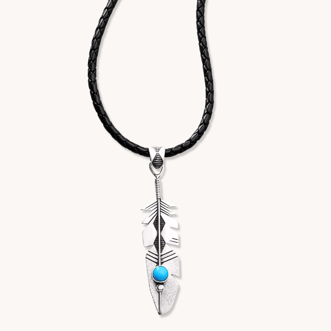 Sterling Silver Feather Pendant with Turquoise