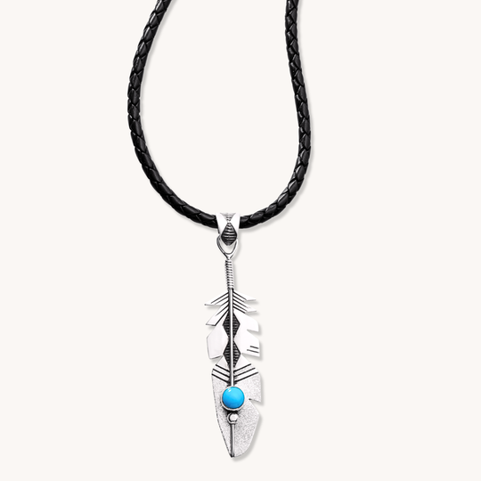 Sterling Silver Feather Pendant with Turquoise