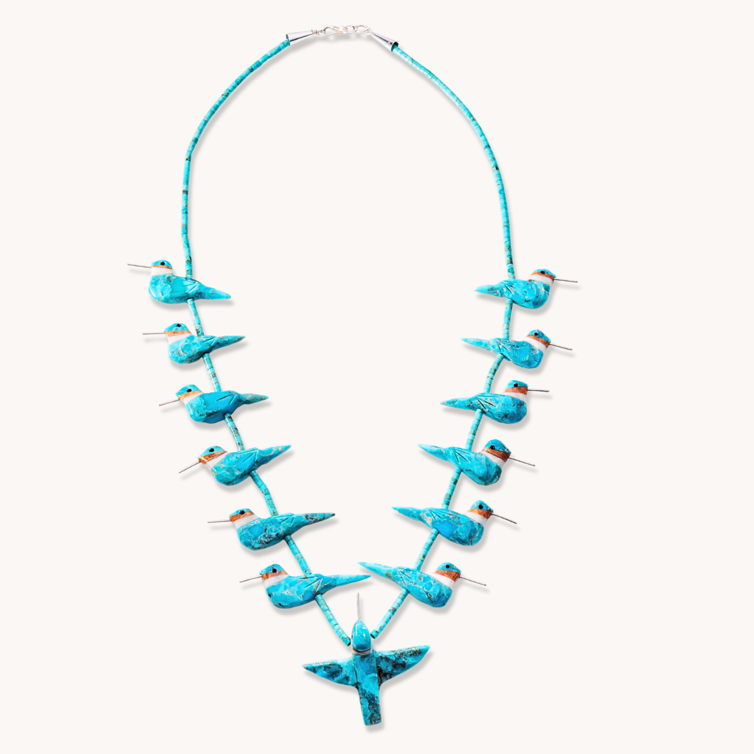 Turquoise Inlay Hummingbird Fetish Necklace