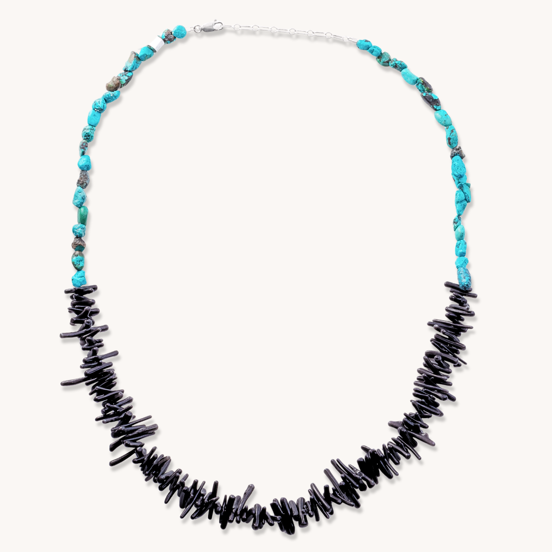 Turquoise and Black Coral Beaded Necklace