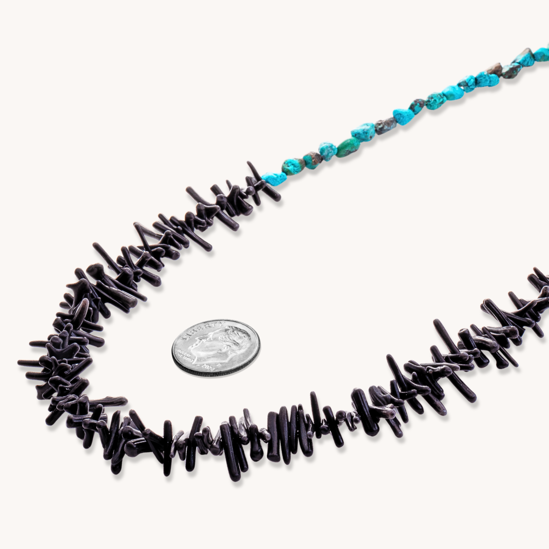 Turquoise and Black Coral Beaded Necklace