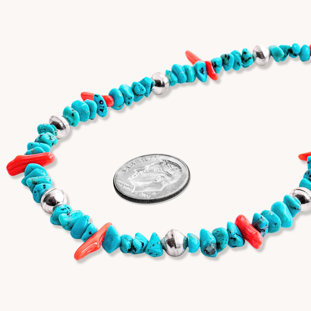 Turquoise & Coral Beads Necklace