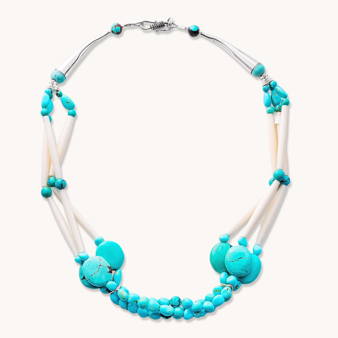 3-Strand Turquoise & Bone Beads Necklace