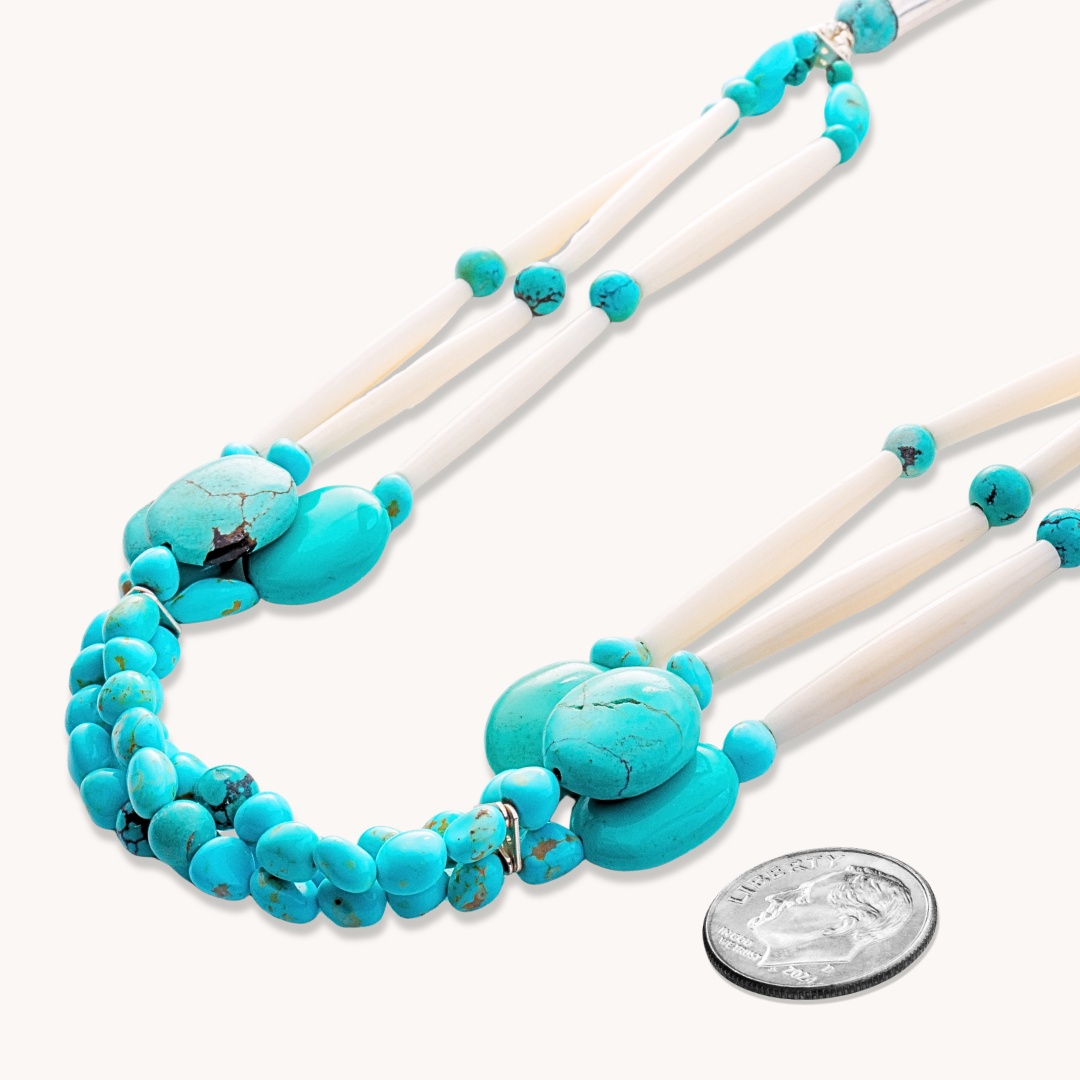 3-Strand Turquoise & Bone Beads Necklace