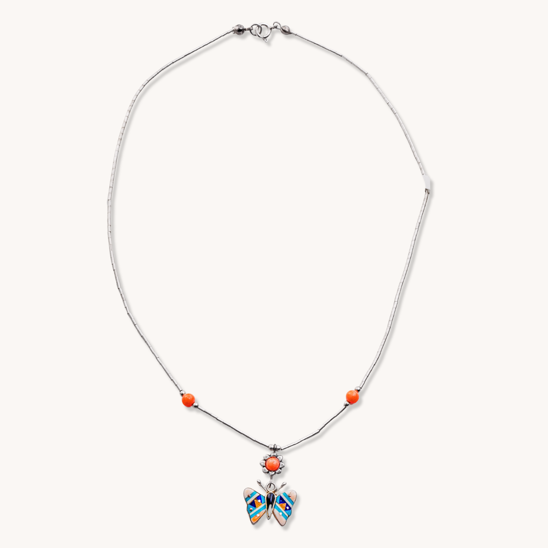 Liquid Silver Necklaces with Inlay Pendants
