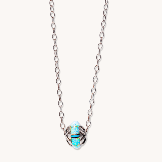 Bead Pendant with Turquoise & Opal Inlay