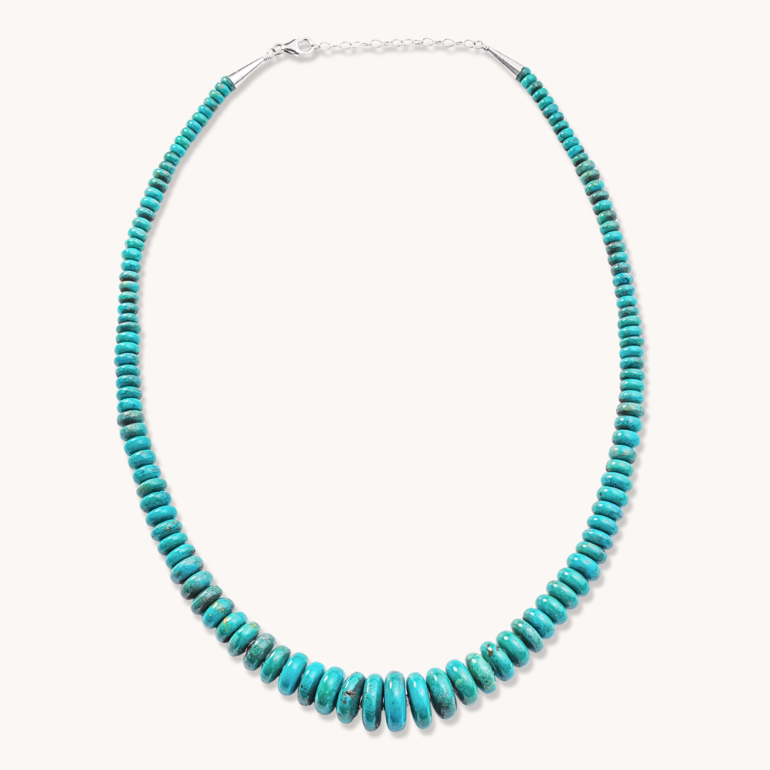 Graduated Natural Turquoise Rondelle Beads Necklace
