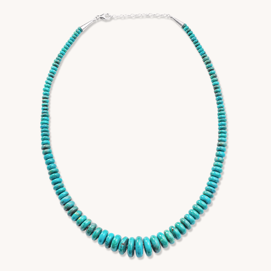 Graduated Natural Turquoise Rondelle Beads Necklace