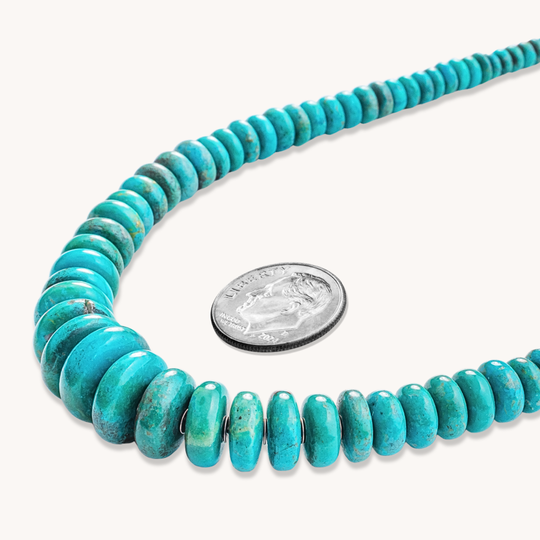 Graduated Natural Turquoise Rondelle Beads Necklace