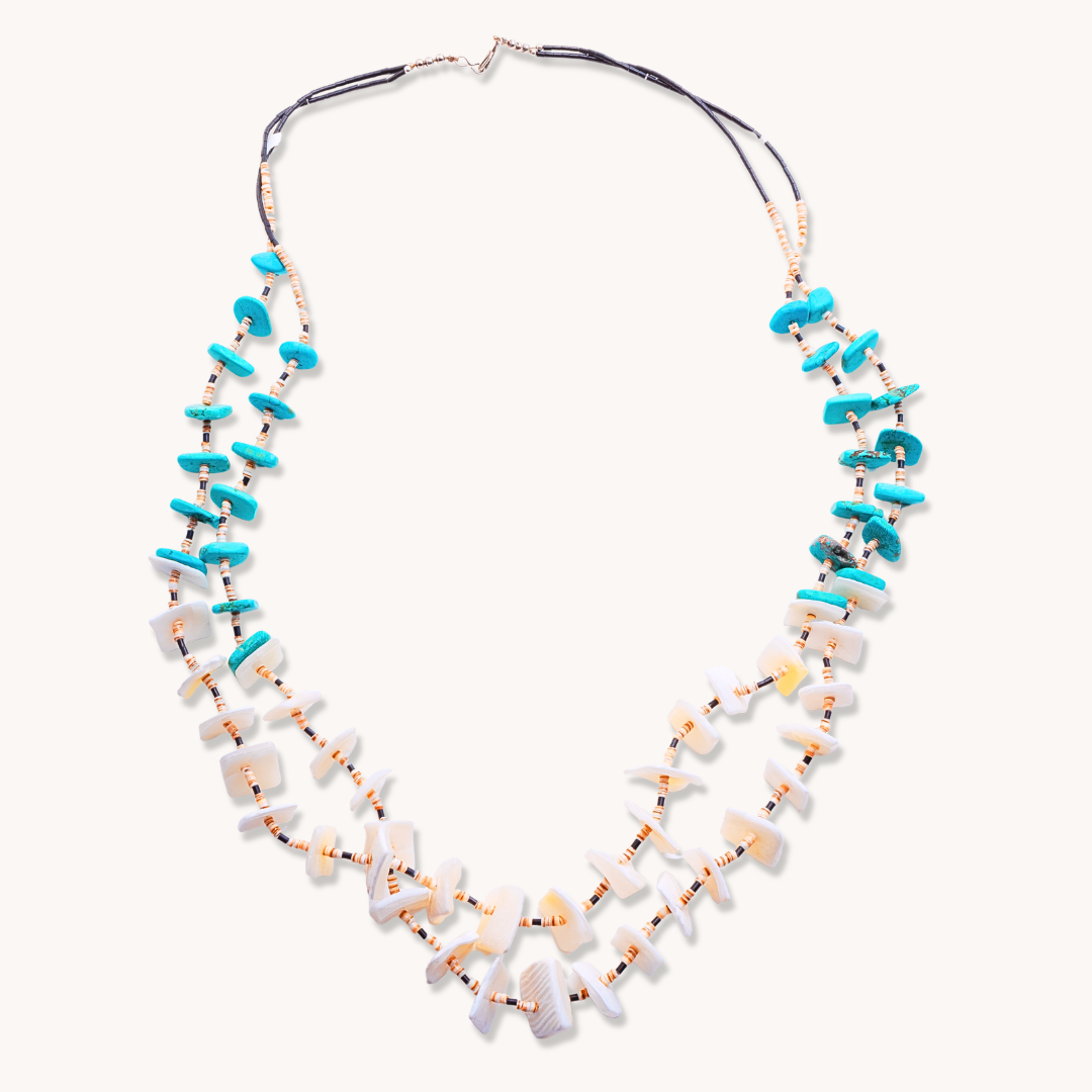 Turquoise & Shell Beads Necklace with Heishe Accents