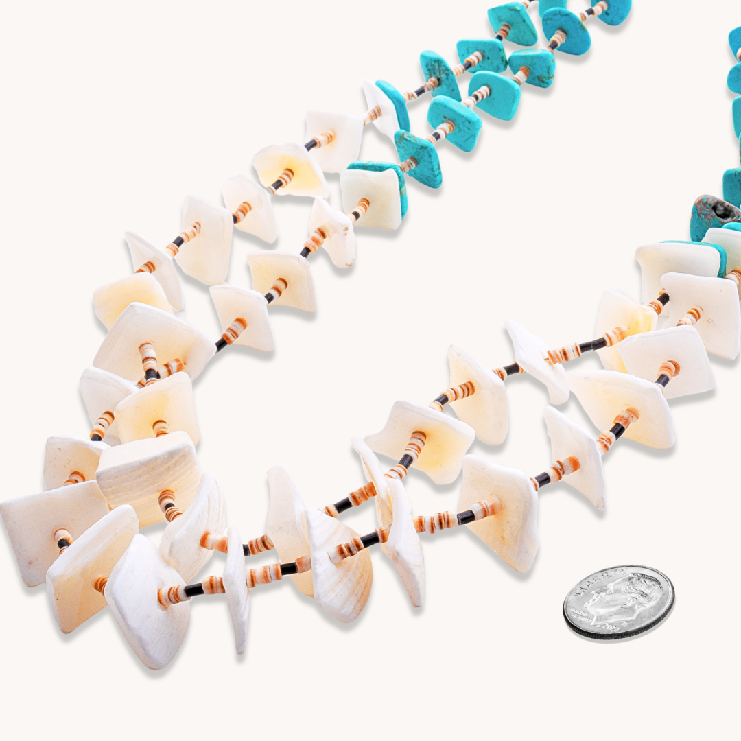 Turquoise & Shell Beads Necklace with Heishe Accents