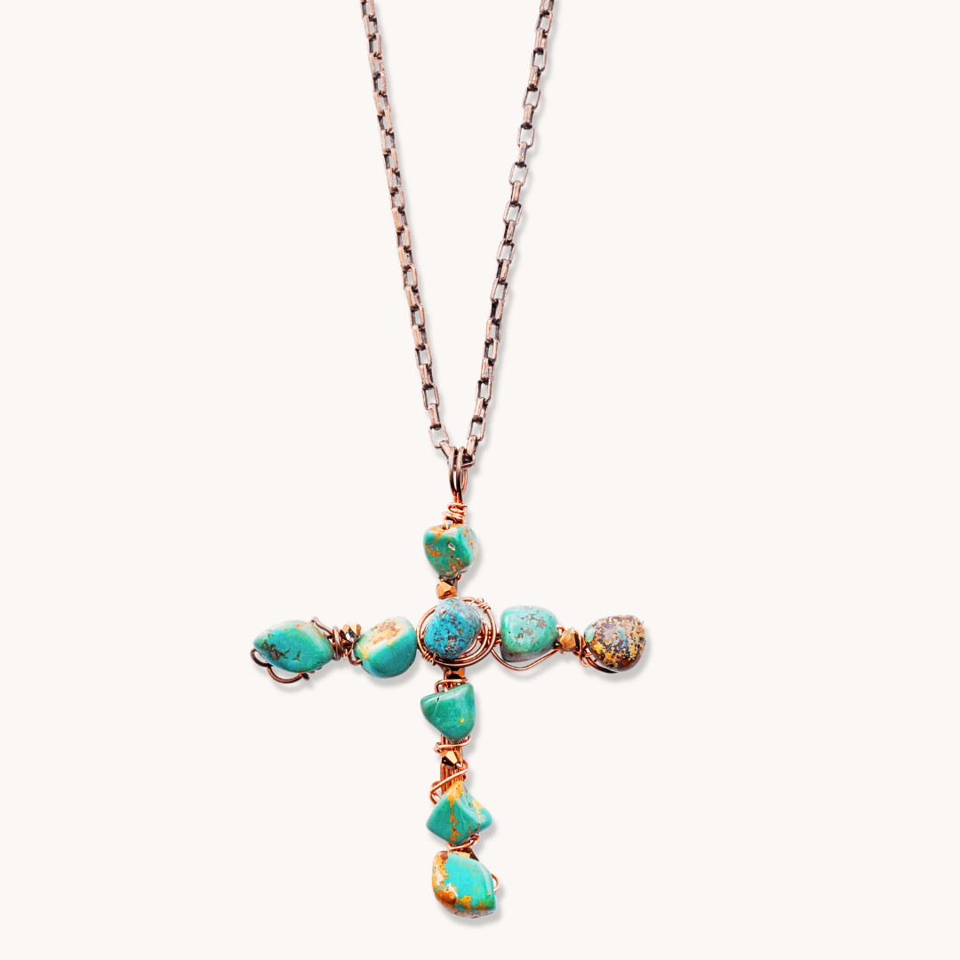 Copper Wire-Wrapped Cross Pendant