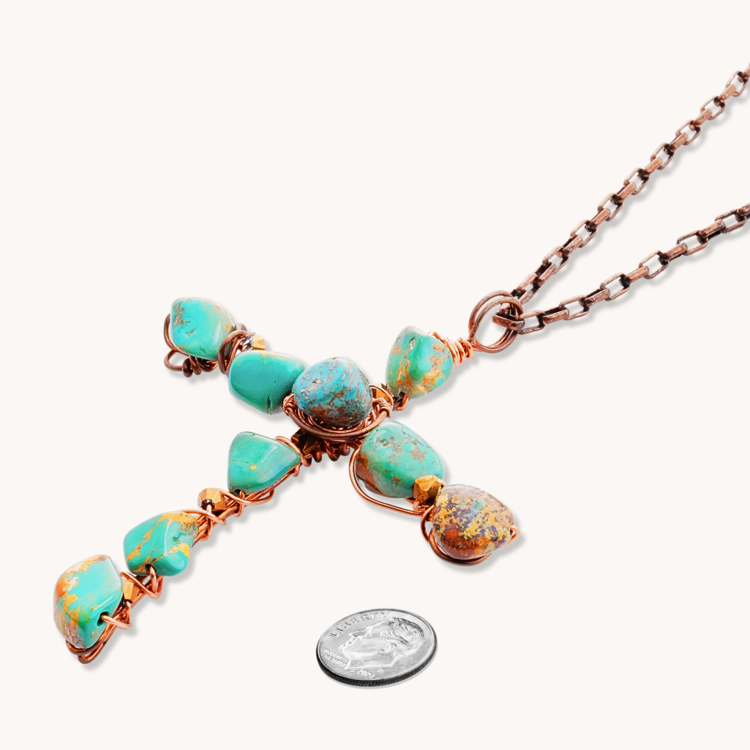 Copper Wire-Wrapped Cross Pendant