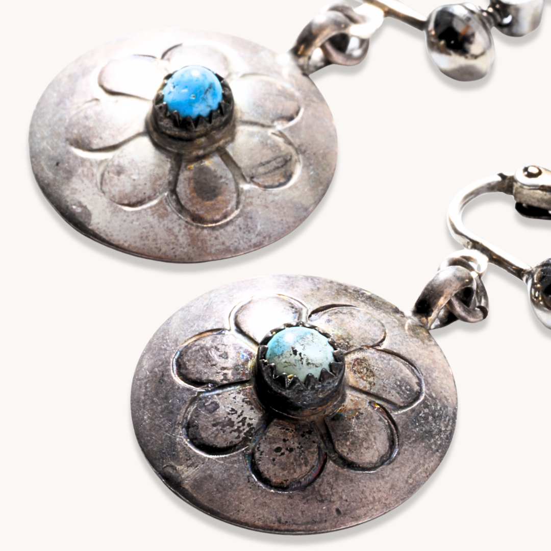 Turquoise Flower Concho Clip-On Earrings