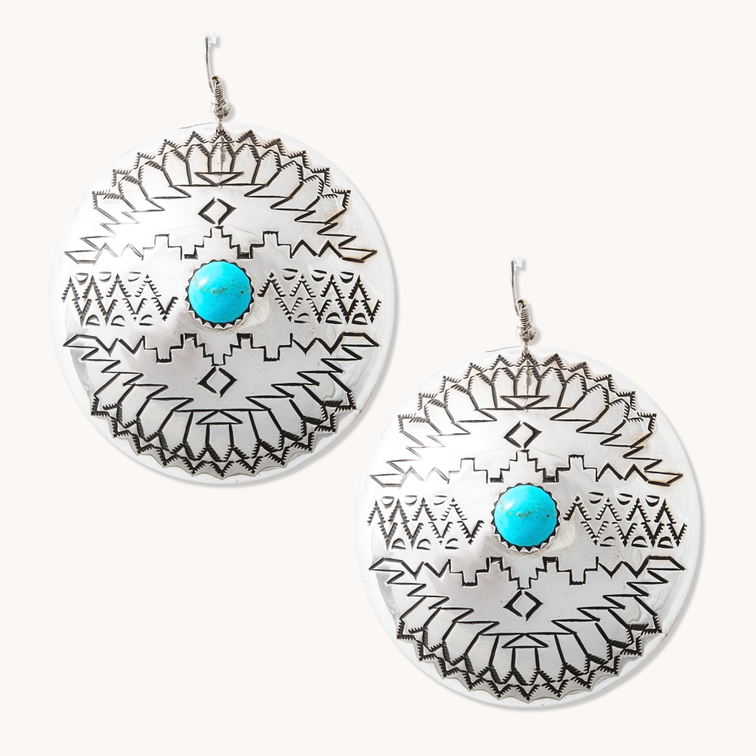 Statement Concho Earrings with Turquoise