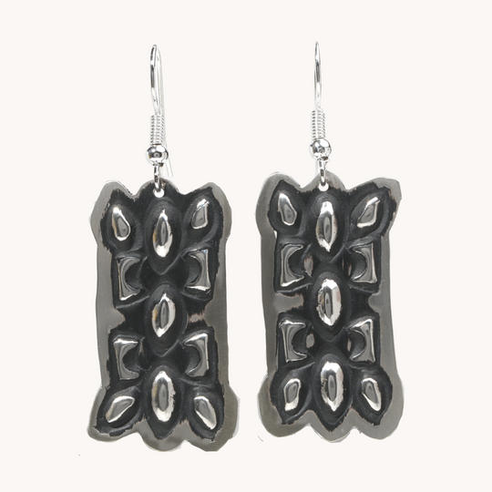 Navajo Silver Repousse Stamped Earrings